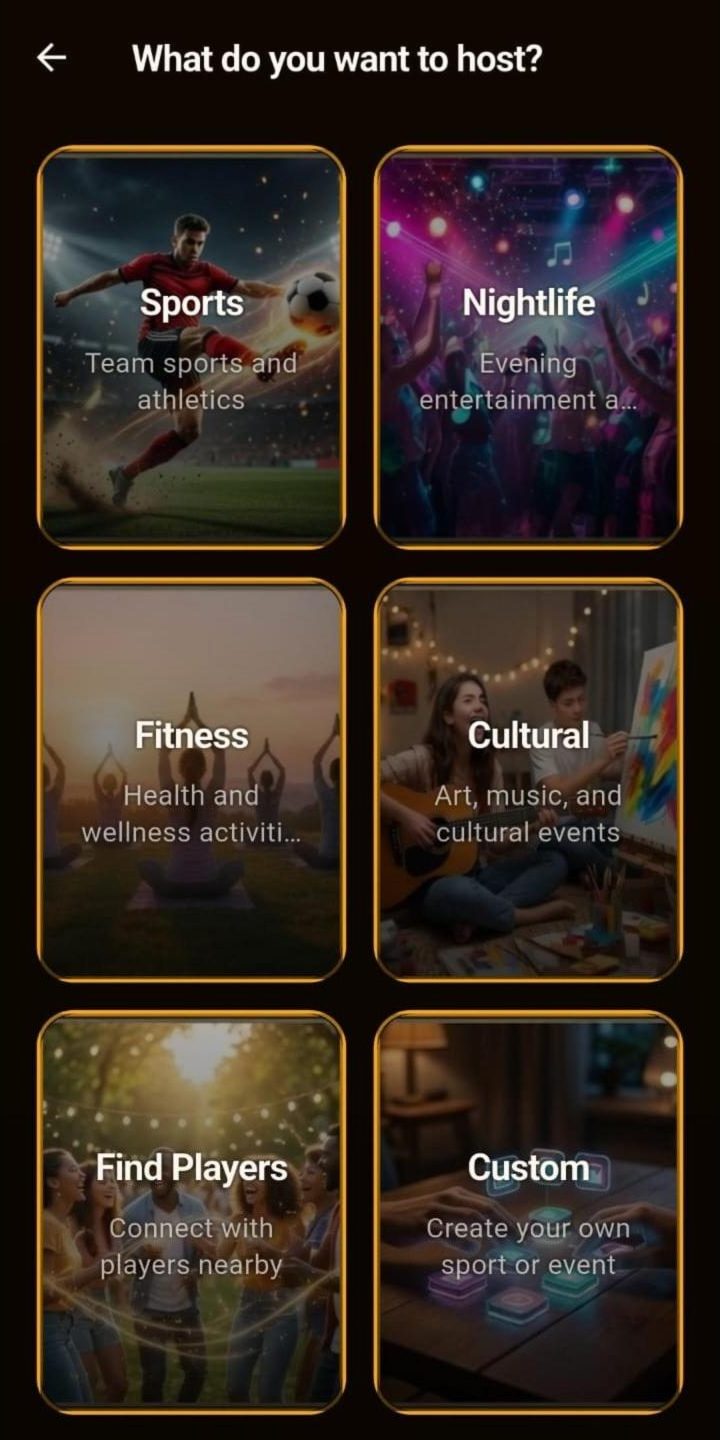 Outmeet host-an-event categories